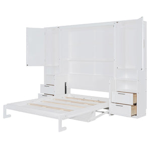 HomeRoots White Wood Queen Murphy Bed – Stylish Space-Saving Design for Small Rooms & Guest Accommodations 601679