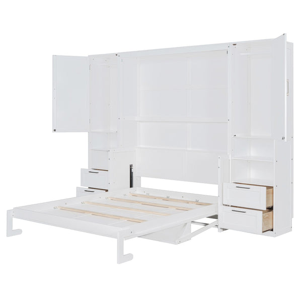 HomeRoots White Wood Queen Murphy Bed – Stylish Space-Saving Design for Small Rooms & Guest Accommodations 601679