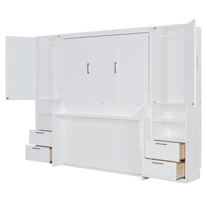 HomeRoots White Wood Queen Murphy Bed – Stylish Space-Saving Design for Small Rooms & Guest Accommodations 601679