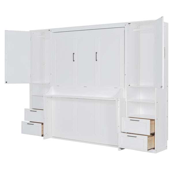 HomeRoots White Wood Queen Murphy Bed – Stylish Space-Saving Design for Small Rooms & Guest Accommodations 601679