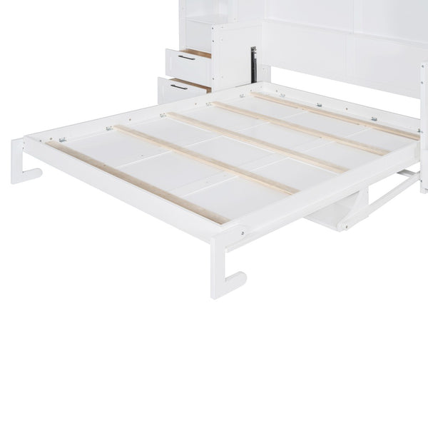 HomeRoots White Wood Queen Murphy Bed – Stylish Space-Saving Design for Small Rooms & Guest Accommodations 601679