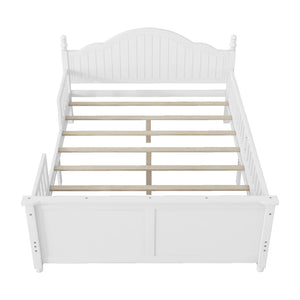 English Elm Full Solid Wood Kids Platform Bed with Guardrail, Low-Profile Durable Pine & MDF, 350LB Capacity White 60.24 L x 23.74 W x 6.5 H W2593P339598