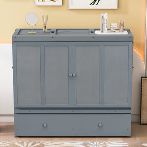 HomeRoots Gray Wood Full Murphy Bed with USB Charging – Space-Saving Design, Durable, and Stylish for Any Room 601680