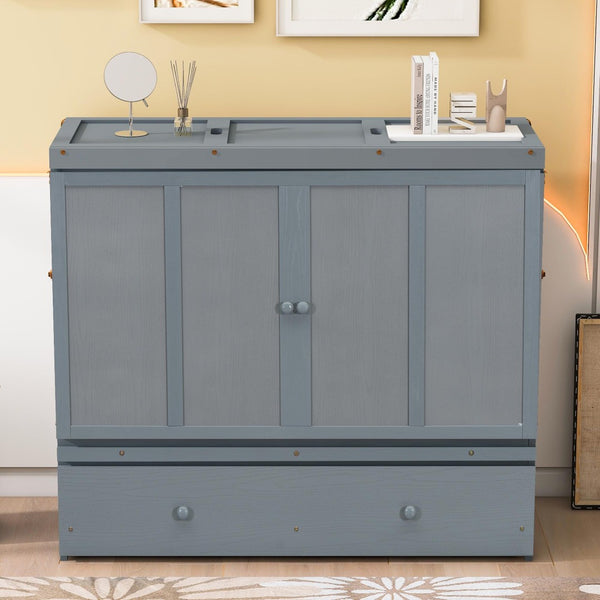 HomeRoots Gray Wood Full Murphy Bed with USB Charging – Space-Saving Design, Durable, and Stylish for Any Room 601680