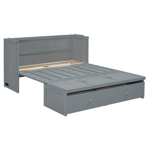 HomeRoots Gray Wood Full Murphy Bed with USB Charging – Space-Saving Design, Durable, and Stylish for Any Room 601680