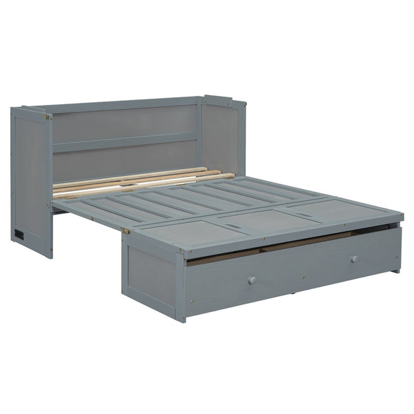 HomeRoots Gray Wood Full Murphy Bed with USB Charging – Space-Saving Design, Durable, and Stylish for Any Room 601680