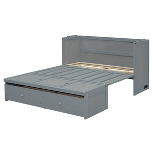 HomeRoots Gray Wood Full Murphy Bed with USB Charging – Space-Saving Design, Durable, and Stylish for Any Room 601680