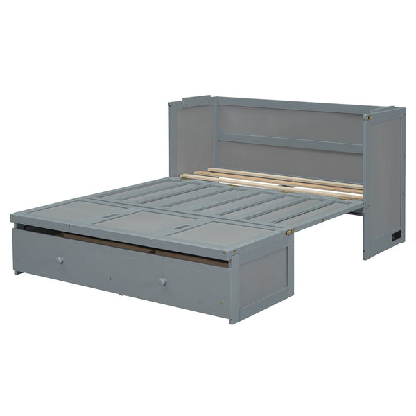 HomeRoots Gray Wood Full Murphy Bed with USB Charging – Space-Saving Design, Durable, and Stylish for Any Room 601680