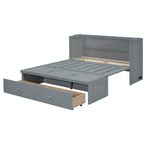 HomeRoots Gray Wood Full Murphy Bed with USB Charging – Space-Saving Design, Durable, and Stylish for Any Room 601680