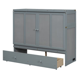 HomeRoots Gray Wood Full Murphy Bed with USB Charging – Space-Saving Design, Durable, and Stylish for Any Room 601680
