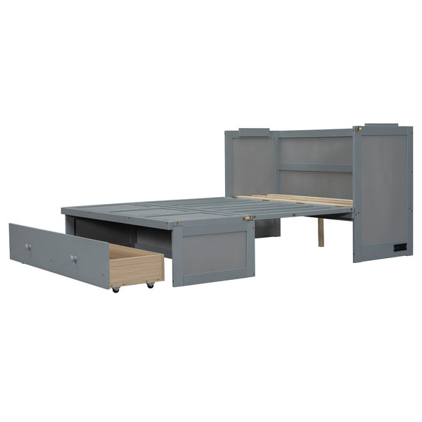 HomeRoots Gray Wood Full Murphy Bed with USB Charging – Space-Saving Design, Durable, and Stylish for Any Room 601680