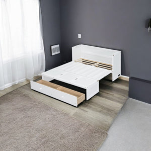 HomeRoots White Wood Full Murphy Bed with USB Port - Stylish Space-Saving Solution for Small Rooms & Studios 601681