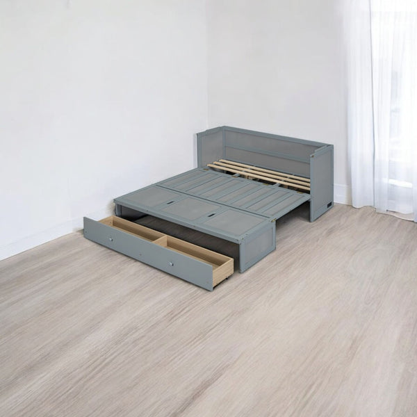 HomeRoots Gray Wood Queen Murphy Bed with USB Port – Stylish Space-Saving Design for Guest Rooms & Studios 601683