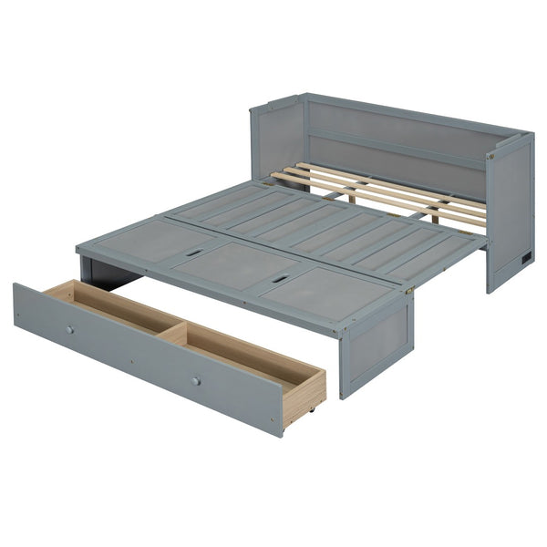 HomeRoots Gray Wood Queen Murphy Bed with USB Port – Stylish Space-Saving Design for Guest Rooms & Studios 601683