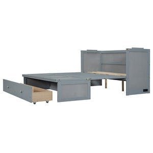 HomeRoots Gray Wood Queen Murphy Bed with USB Port – Stylish Space-Saving Design for Guest Rooms & Studios 601683