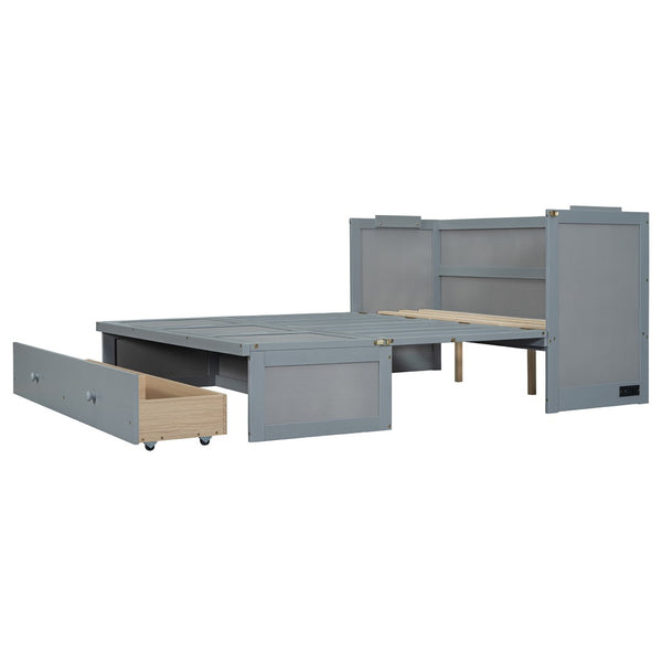 HomeRoots Gray Wood Queen Murphy Bed with USB Port – Stylish Space-Saving Design for Guest Rooms & Studios 601683