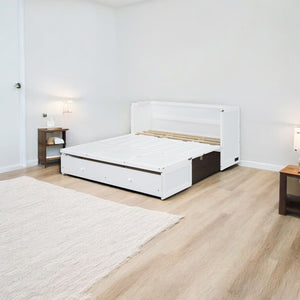 HomeRoots White Wood Queen Murphy Bed - Space-Saving Design with USB Port, Stylish & Functional for Small Rooms 601684