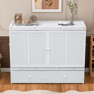 HomeRoots White Wood Queen Murphy Bed - Space-Saving Design with USB Port, Stylish & Functional for Small Rooms 601684