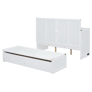 HomeRoots White Wood Queen Murphy Bed - Space-Saving Design with USB Port, Stylish & Functional for Small Rooms 601684