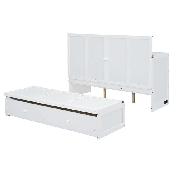 HomeRoots White Wood Queen Murphy Bed - Space-Saving Design with USB Port, Stylish & Functional for Small Rooms 601684