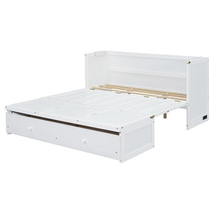 HomeRoots White Wood Queen Murphy Bed - Space-Saving Design with USB Port, Stylish & Functional for Small Rooms 601684