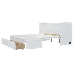 HomeRoots White Wood Queen Murphy Bed - Space-Saving Design with USB Port, Stylish & Functional for Small Rooms 601684