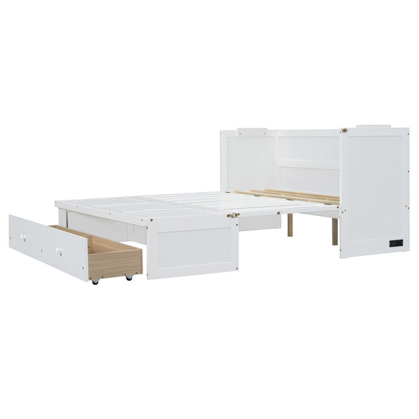 HomeRoots White Wood Queen Murphy Bed - Space-Saving Design with USB Port, Stylish & Functional for Small Rooms 601684