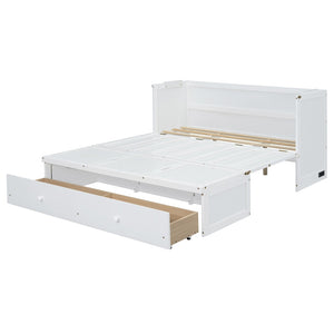 HomeRoots White Wood Queen Murphy Bed - Space-Saving Design with USB Port, Stylish & Functional for Small Rooms 601684