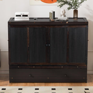 HomeRoots Espresso Wood Queen Murphy Bed with USB Charging – Stylish Space-Saving Design for Modern Living 601685