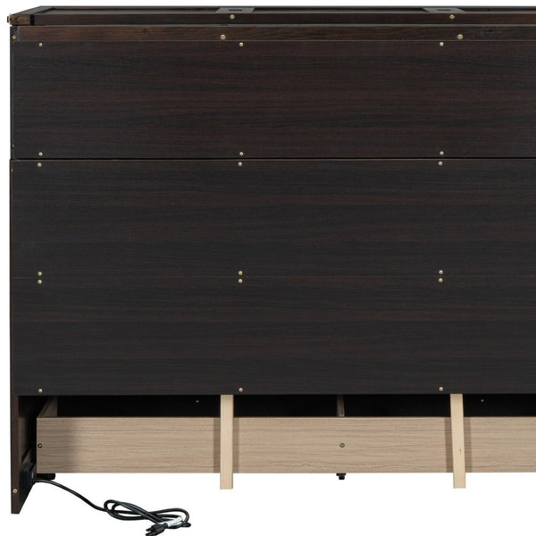 HomeRoots Espresso Wood Queen Murphy Bed with USB Charging – Stylish Space-Saving Design for Modern Living 601685