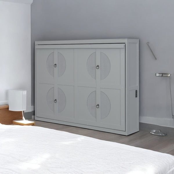 HomeRoots Gray Wood Full Murphy Bed with USB Charging – Stylish Space-Saving Design for Compact Living Areas 601686
