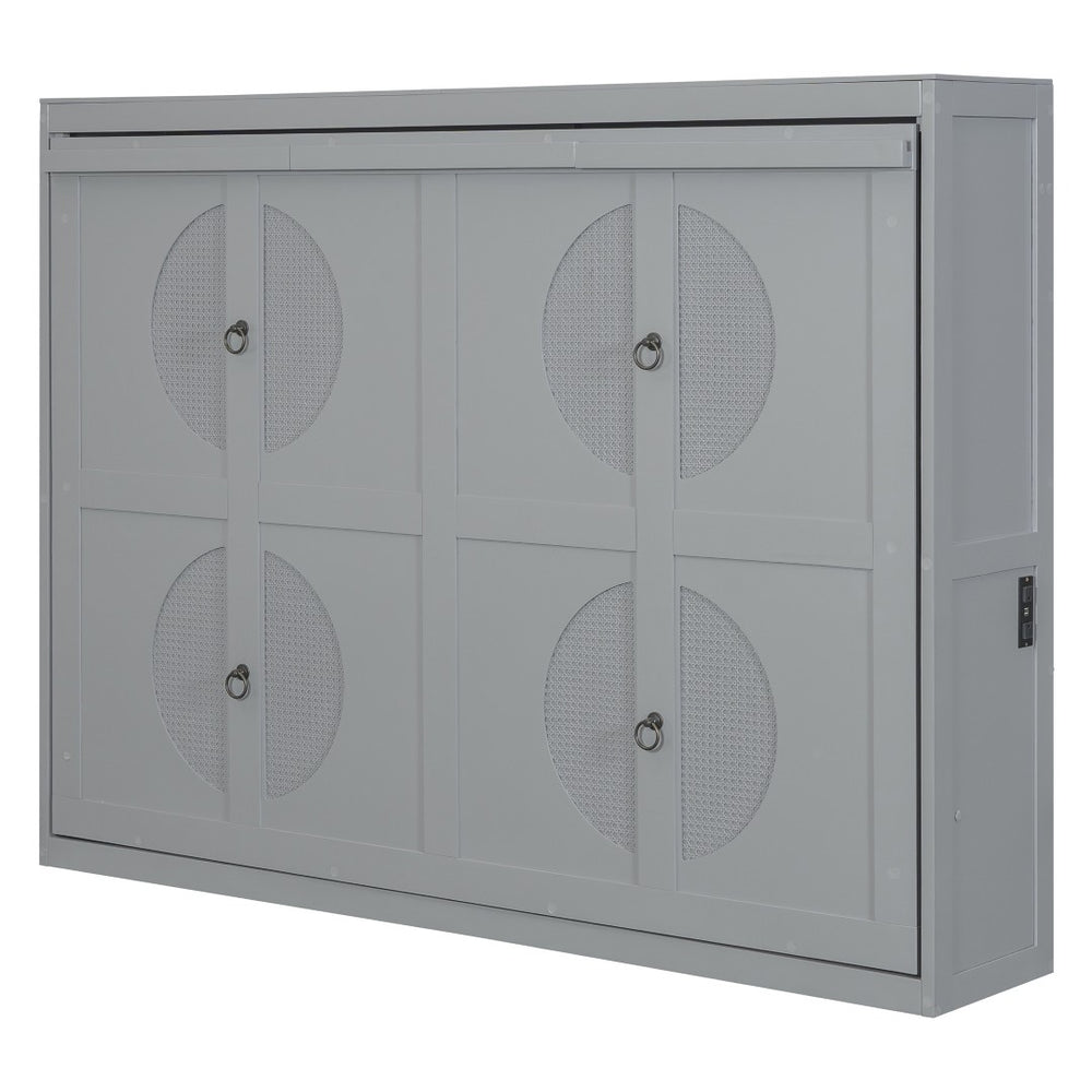 HomeRoots Gray Wood Full Murphy Bed with USB Charging – Stylish Space-Saving Design for Compact Living Areas 601686