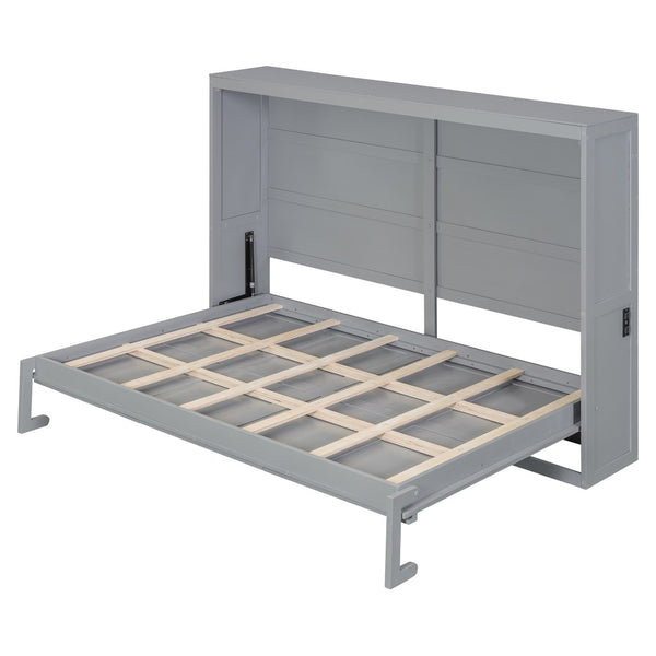 HomeRoots Gray Wood Full Murphy Bed with USB Charging – Stylish Space-Saving Design for Compact Living Areas 601686
