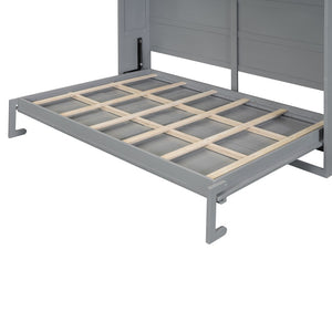 HomeRoots Gray Wood Full Murphy Bed with USB Charging – Stylish Space-Saving Design for Compact Living Areas 601686