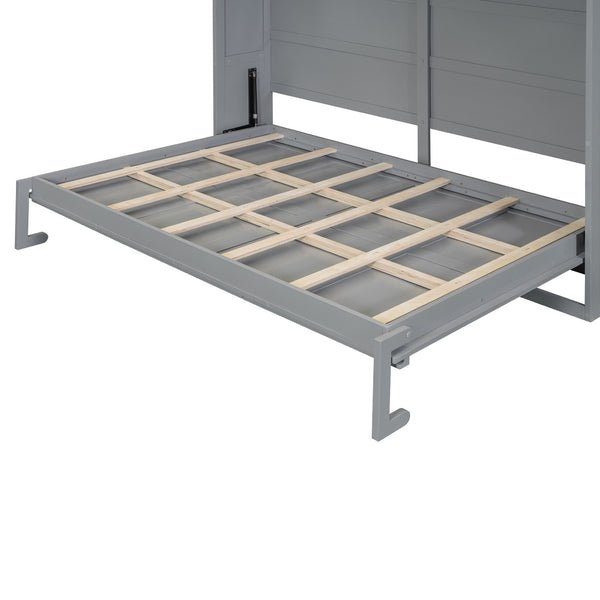HomeRoots Gray Wood Full Murphy Bed with USB Charging – Stylish Space-Saving Design for Compact Living Areas 601686
