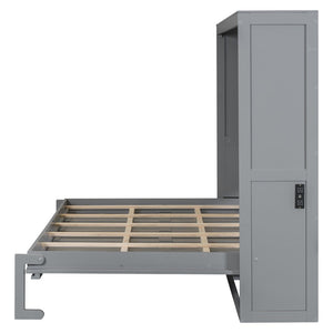 HomeRoots Gray Wood Full Murphy Bed with USB Charging – Stylish Space-Saving Design for Compact Living Areas 601686