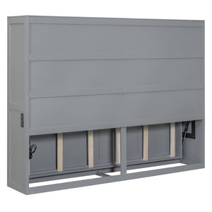 HomeRoots Gray Wood Full Murphy Bed with USB Charging – Stylish Space-Saving Design for Compact Living Areas 601686