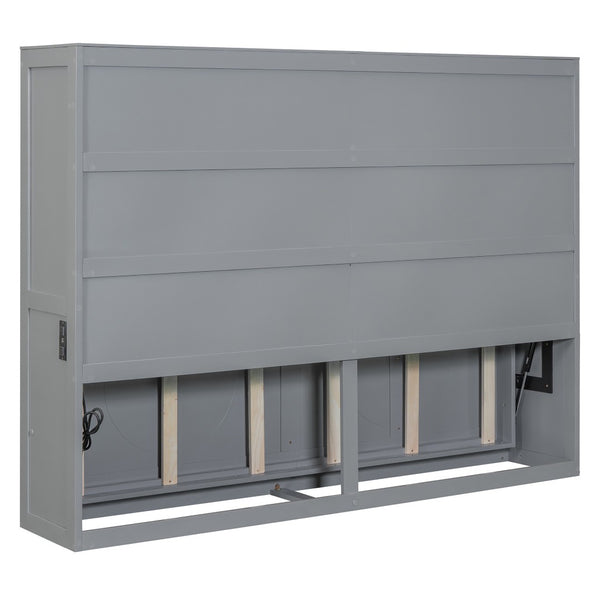 HomeRoots Gray Wood Full Murphy Bed with USB Charging – Stylish Space-Saving Design for Compact Living Areas 601686