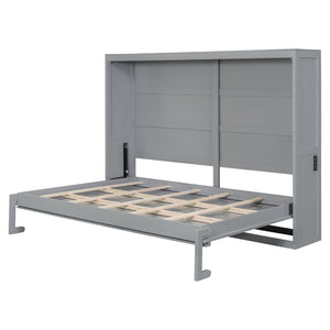 HomeRoots Gray Wood Full Murphy Bed with USB Charging – Stylish Space-Saving Design for Compact Living Areas 601686