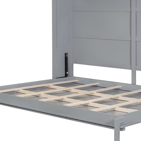 HomeRoots Gray Wood Queen Murphy Bed with USB Port - Space-Saving Design for Modern Living & Guest Rooms 601688