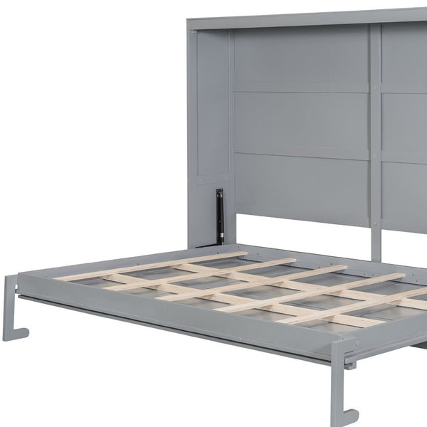 HomeRoots Gray Wood Queen Murphy Bed with USB Port - Space-Saving Design for Modern Living & Guest Rooms 601688