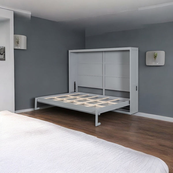 HomeRoots Gray Wood Queen Murphy Bed with USB Port - Space-Saving Design for Modern Living & Guest Rooms 601688