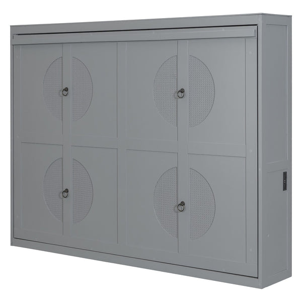 HomeRoots Gray Wood Queen Murphy Bed with USB Port - Space-Saving Design for Modern Living & Guest Rooms 601688