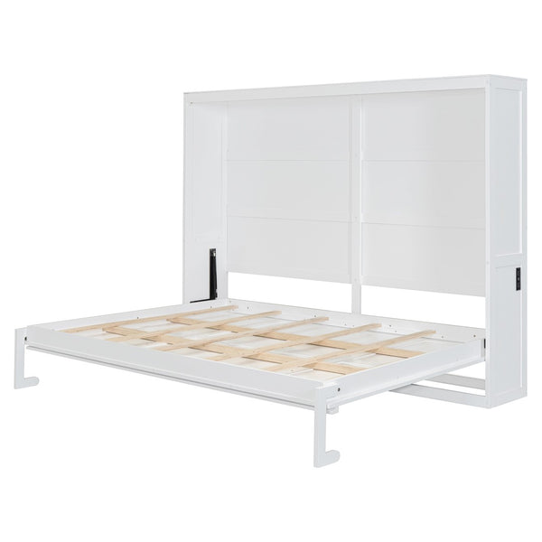 HomeRoots White Wood Queen Murphy Bed with USB Charging - Stylish, Space-Saving Design for Versatile Living Spaces 601689