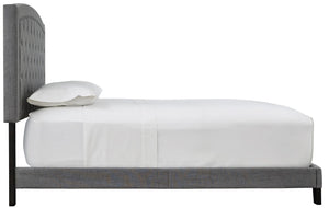 English Elm Modern Grey Linen King Platform Bed Arched Tufted Headboard Nailhead Trim No Box Spring B2771P498521