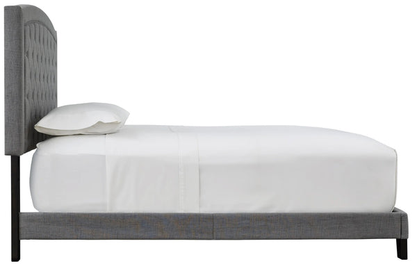 English Elm Modern Grey Linen King Platform Bed Arched Tufted Headboard Nailhead Trim No Box Spring B2771P498521