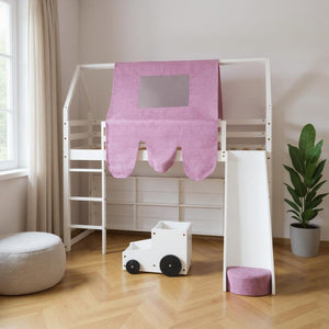 HomeRoots White Four Poster Twin Loft Bed with Slide, Shelving & Smart Space-Saving Design for Kids' Rooms 601691