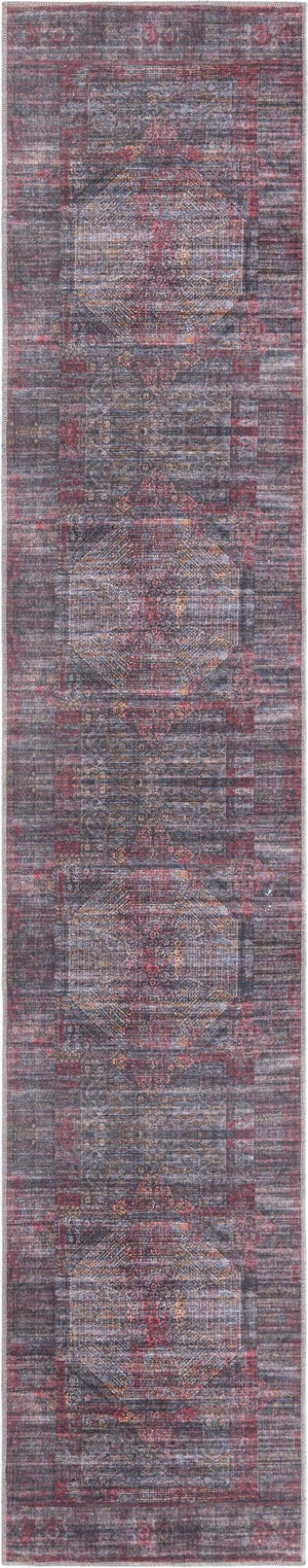 Unique Loom Mangata Melissa Machine Made Border Rug Red and Black, Orange/Ivory/Gray 2' 7" x 13' 1"