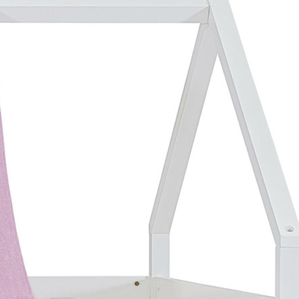 HomeRoots White Four Poster Loft Bed with Slide & Shelves - Space-Saving Design for Kids’ Bedrooms & Playrooms 601693