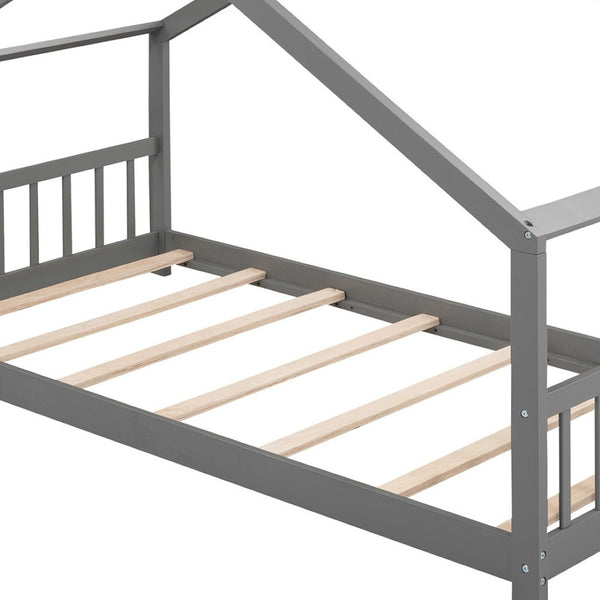 HomeRoots Gray Four Poster Twin Loft Bed – Stylish Space-Saving Design with Under-Bed Storage & Elegant Finish 601694